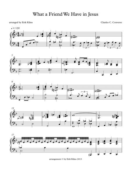 What A Friend We Have in Jesus - a piano arrangement by Erik Kihss (arr. Erik Kihss)