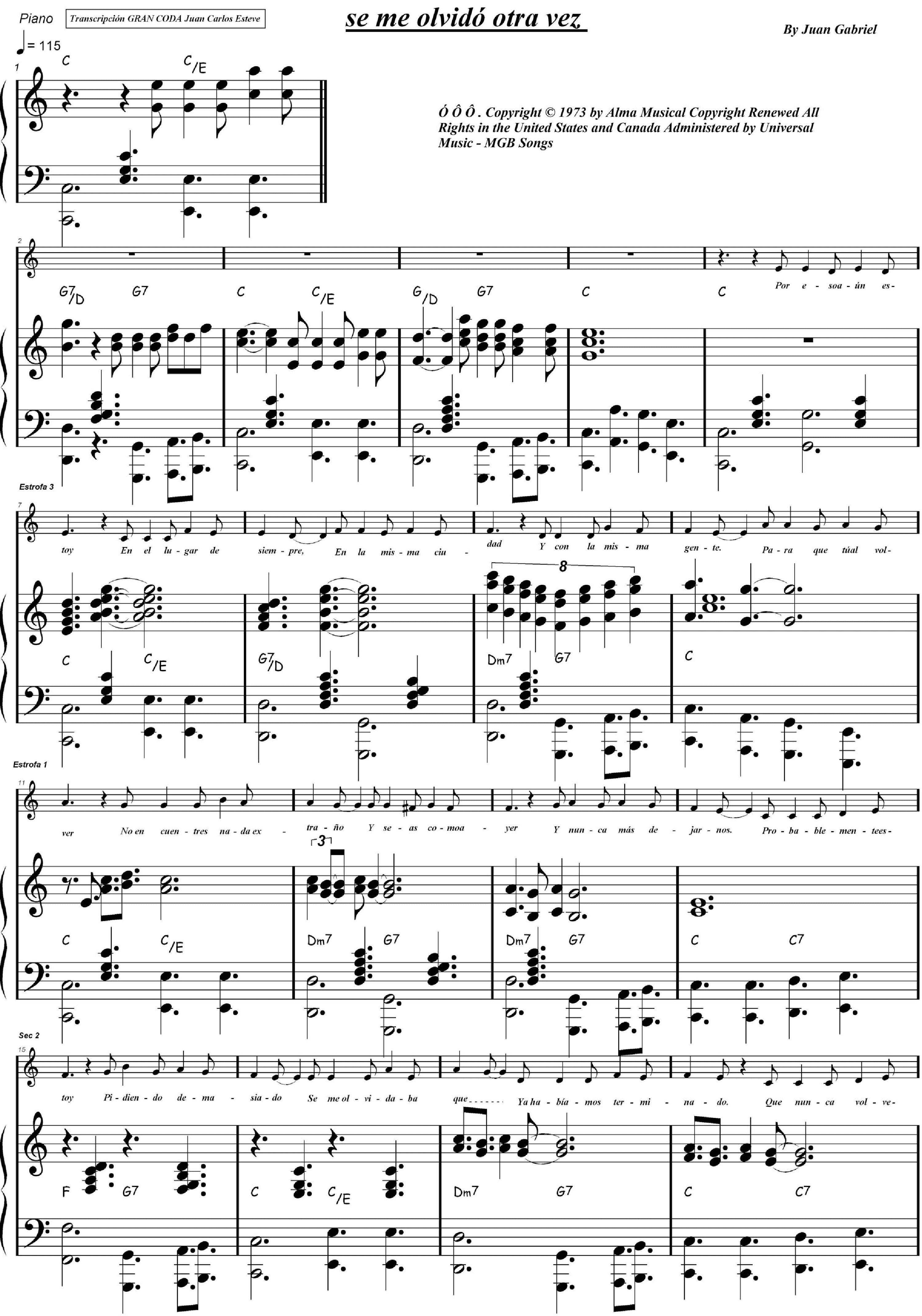 Se Me Olvido Otra Vez (arr. juan carlos esteve / Gran Coda)