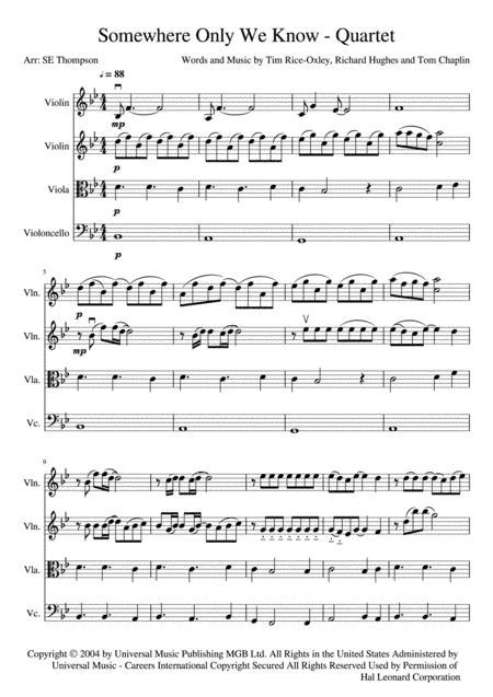 Somewhere Only We Know (arr. Steven E Thompson)