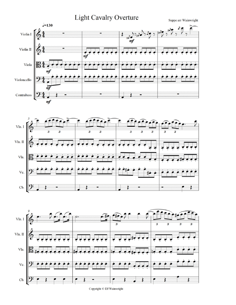 Light Cavalry arranged for string quartet with optional bass (arr. David F Wainwright)