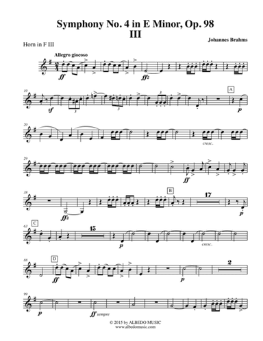 Brahms Symphony No. 4, Movement III - Horn in F 3 (Transposed Part), Op. 98 (arr. Doug Clyde)