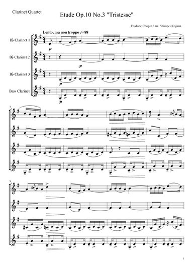 Chopin : Etude "Tristesse" for Clarinet Quartet (arr. Shimpei Kojima)