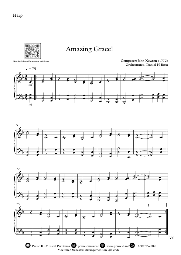 Amazing Grace How Sweet the sound - Easy Harp (arr. Daniel H Rosa)