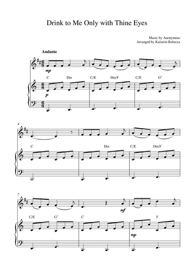 Drink to Me Only with Thine Eyes (for Bb trumpet solo and piano accompaniment) (arr. Kaiserin Rebecca)