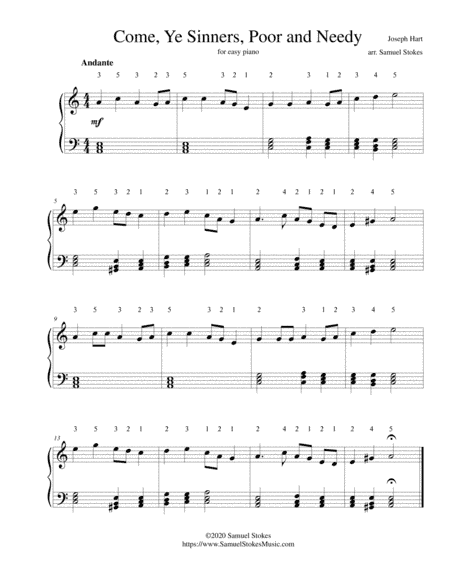 Come, Ye Sinners, Poor and Needy - for easy piano (arr. Samuel Stokes)