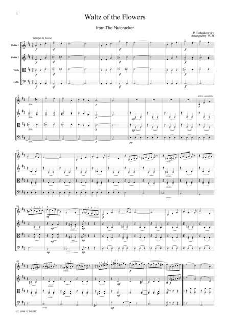 Tchaikowsky  Waltz of the Flowers from The Nutcracker, for string quartet, CT002 (arr. FCMUSIC)