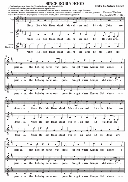 Since Robin Hood A Cappella SAT (arr. Edited by Andrew Emmet)
