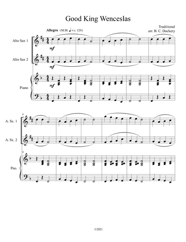 Good King Wenceslas (Alto Sax Duet with Piano Accompaniment) (arr. B. C. Dockery)