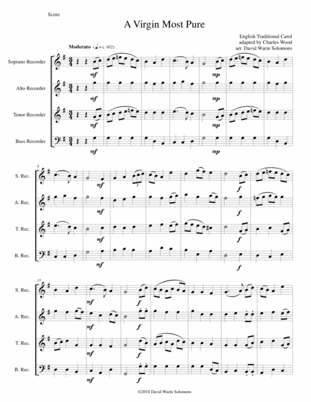 A Virgin Most Pure for recorder quartet (arr. David Warin Solomons)