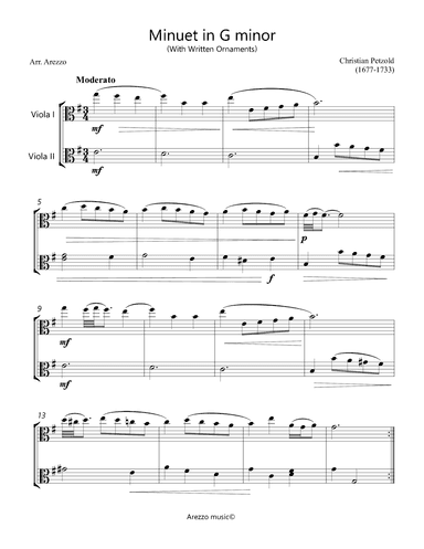 Bach Minuet in G minor - BWV anh 115 - Duo of Violas Ornamented (arr. Arezzo Music)