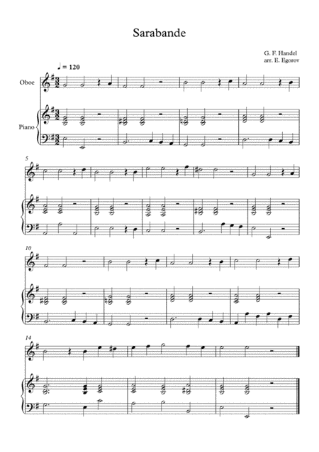 Sarabande, George Frideric Handel, For Oboe & Piano (arr. Eugene Egorov)