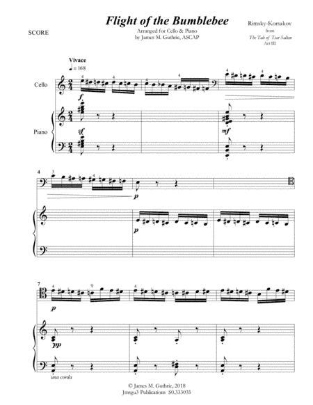 Korsakov: Flight of the Bumblebee for Cello & Piano (arr. James M. Guthrie, ASCAP)