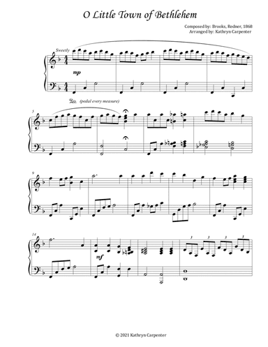 O Little Town of Bethlehem (Intermediate Advanced Piano) (arr. Kathryn Carpenter)