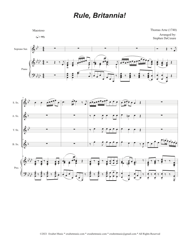 Rule, Britannia! (Saxophone Quartet and Piano) (arr. Stephen DeCesare)