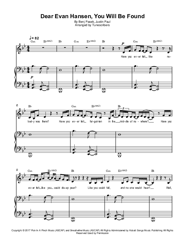 Dear Evan Hansen, You Will Be Found (arr. Tunescribers)