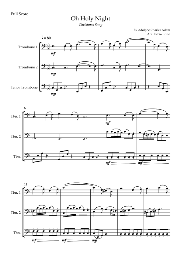 Oh Holly Night (Christmas Song) for Trombone Trio (arr. Fabio Britto)