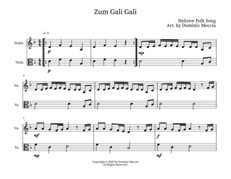 Zum Gali Gali- Violin and Viola Duet (arr. Dominic Meccia)