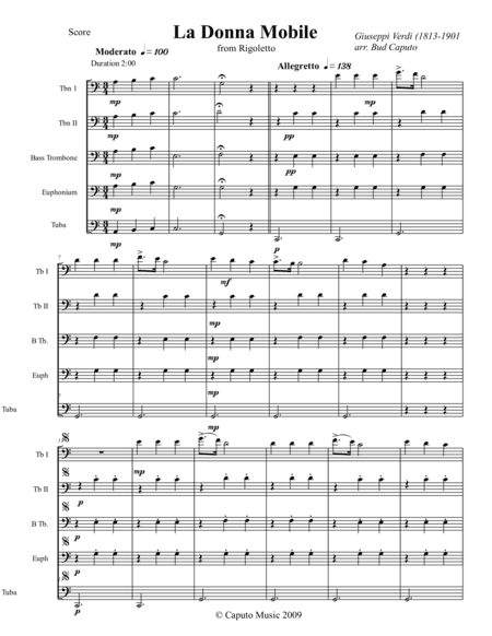 Low Brass-Three Famous Opera Arias-Score (arr. Bud Caputo)