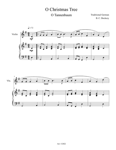 O Christmas Tree (O Tannenbaum) for Violin Solo with Piano Accompaniment (arr. B. C. Dockery)