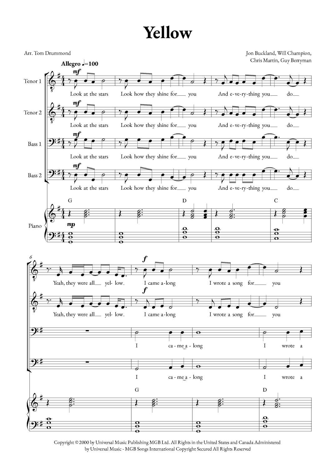 Yellow (arr. Tom Drummond)