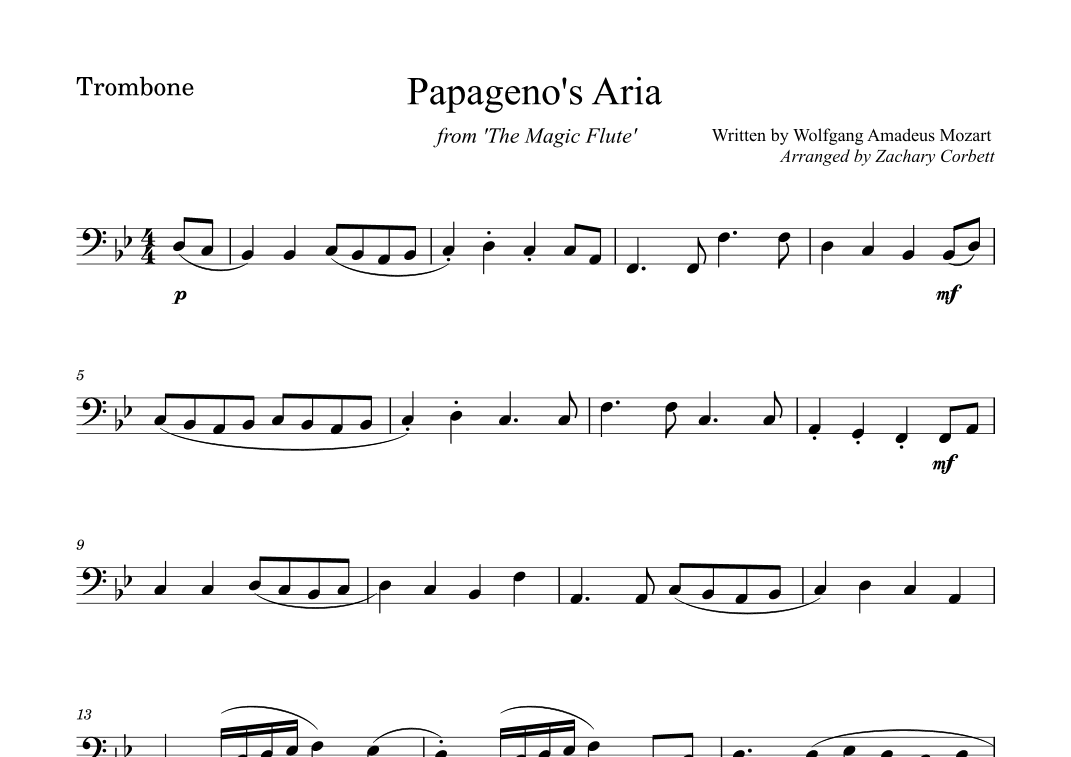Papageno's Aria from The Magic Flute (arr. Zachary Corbett)