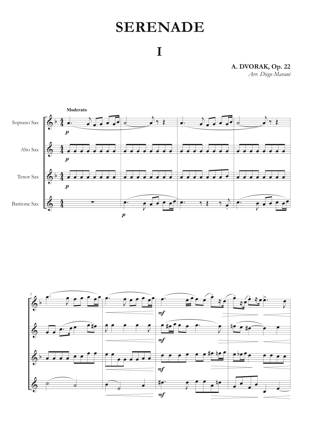 Moderato from Serenade Op. 22 for Saxophone Quartet (arr. Diego Marani)