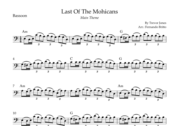 Last Of The Mohicans (main Theme) (arr. Fernando Britto)