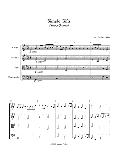 Simple Gifts (String Quartet) (arr. Jordan Grigg)