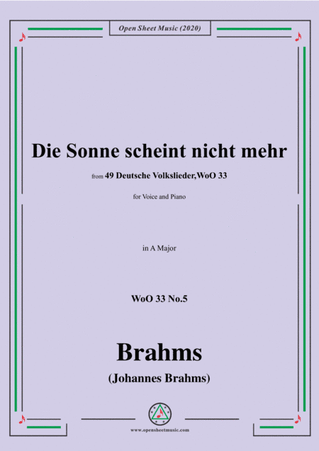Brahms-Die Sonne scheint nicht mehr,WoO 33 No.5,in A Major,for Voice&Pno (arr. MSM)
