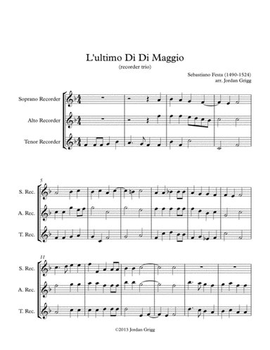 L'ultimo Dì Di Maggio (recorder trio) (arr. Jordan Grigg)