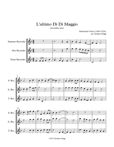 L'ultimo Dì Di Maggio (recorder trio) (arr. Jordan Grigg)