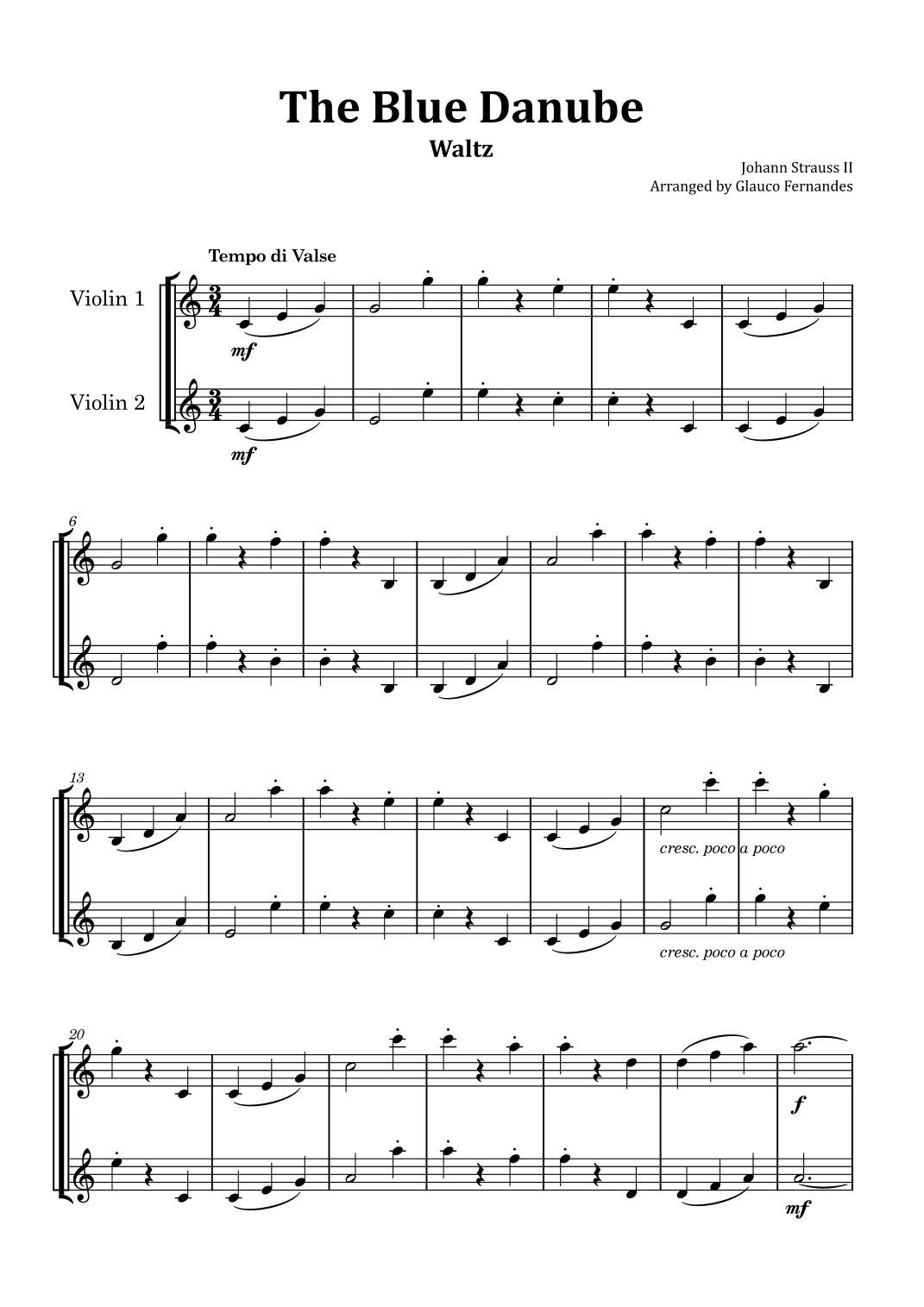 The Blue Danube - Violin Duet (arr. Glauco Fernandes)