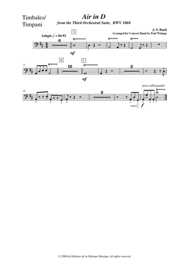 Johann Sebastian Bach/Wehage, Air in D from the Third orchestral suite, BWV 1068 arranged for concer (arr. Musik Fabrik Music Publishing)