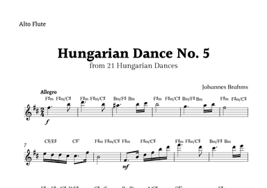 Hungarian Dance No. 5 by Brahms for Alto Flute Solo with Chords (arr. Rika K.)