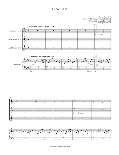 Canon in D (Pachelbel) (D) (Clarinet Trio, Keyboard) (arr. Regis Bookshar)