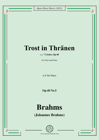 Brahms-Trost in Thränen,Op.48 No.5 in E flat Major (arr. OSM Press)