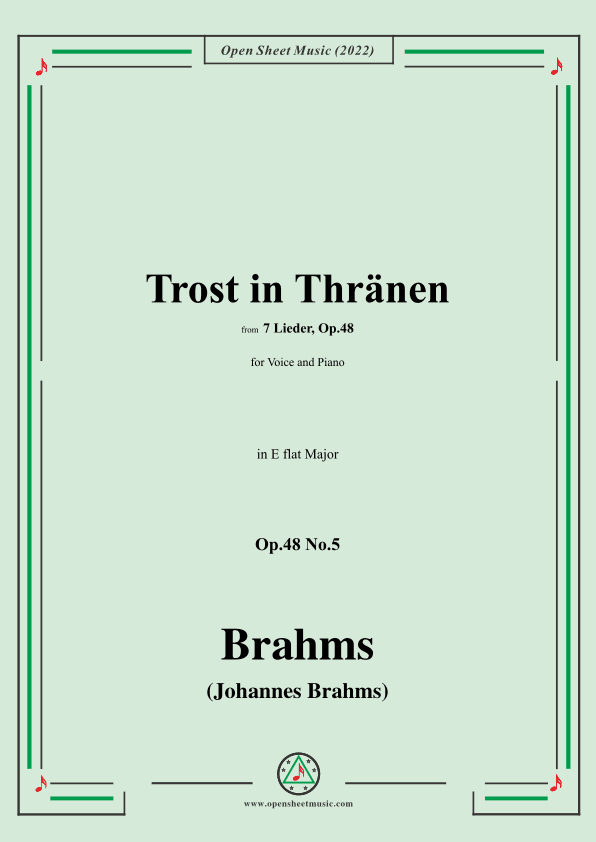 Brahms-Trost in Thränen,Op.48 No.5 in E flat Major (arr. OSM Press)