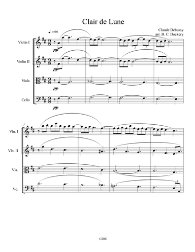 Clair de Lune for String Quartet (arr. B. C. Dockery)