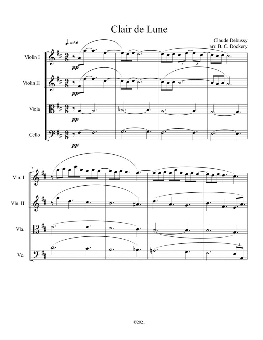 Clair de Lune for String Quartet (arr. B. C. Dockery)