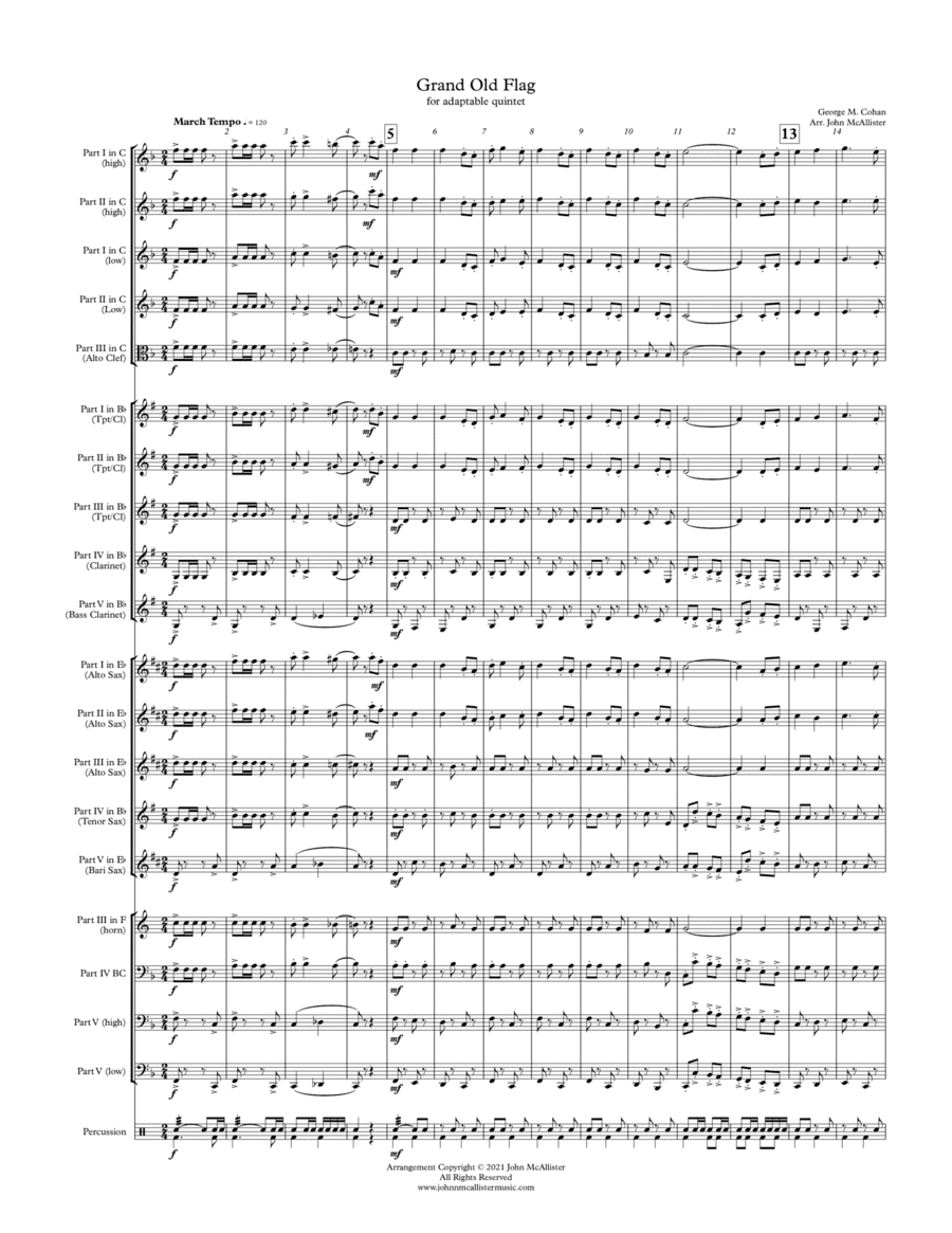Grand Old Flag - for adaptable quintet (arr. John McAllister)