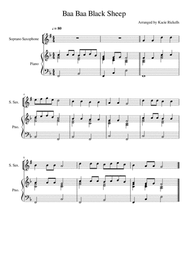 Baa Baa Black Sheep - Soprano Saxophone Solo (arr. Kacie J. Rickells)