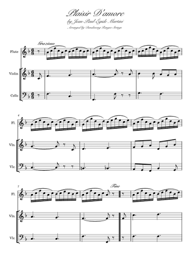 Plaisir d'amour "Pleasures of Love" for Flute, Violin & Cello (arr. Dandenong Ranges Strings)
