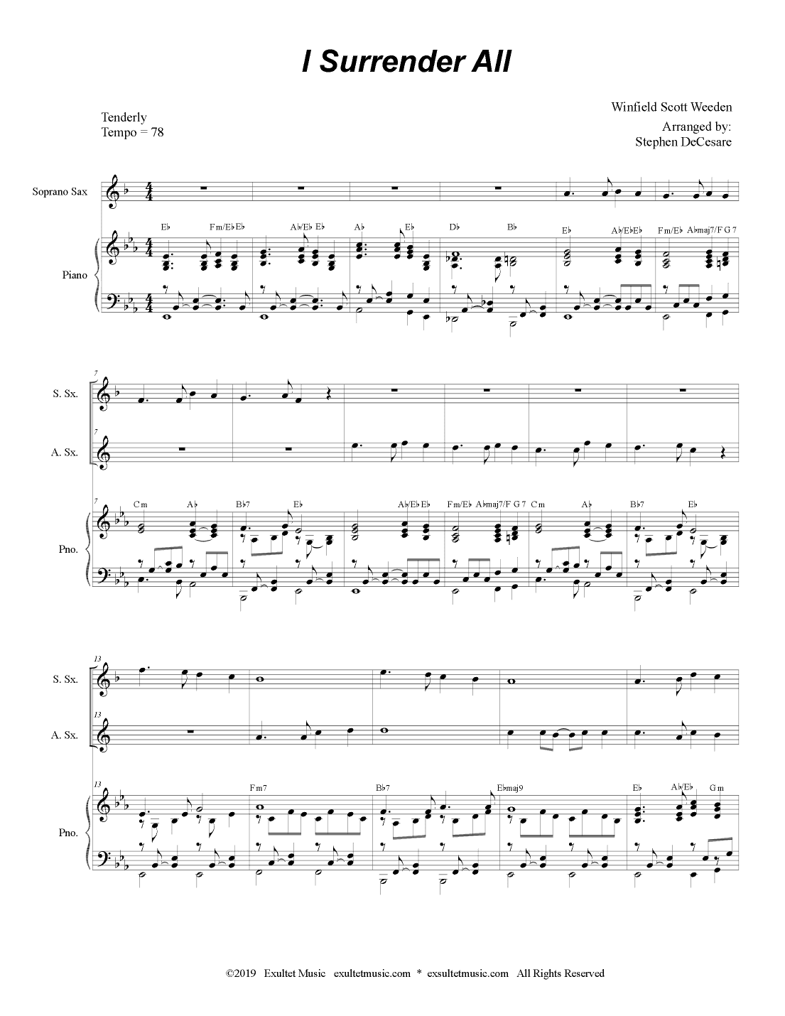 I Surrender All (Duet for Soprano and Alto Saxophone) (arr. Stephen DeCesare)