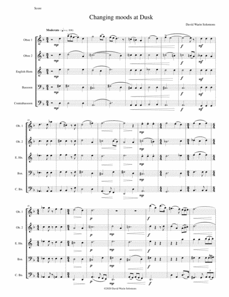 Changing moods at dusk for double-reed quintet (2 oboes, cor anglais, bassoon, contrabassoon)