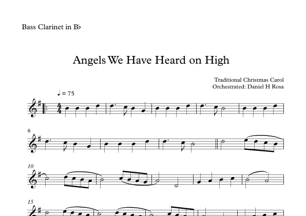 Angels We Have Heard on High  - Gloria in excelsi Deo - Easy Bass Clarinet (arr. Daniel H Rosa)
