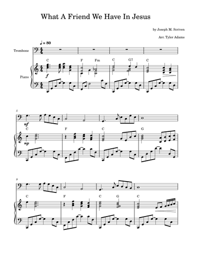 What A Friend We Have In Jesus (Trombone Solo and Piano) (arr. Tyler Adams)