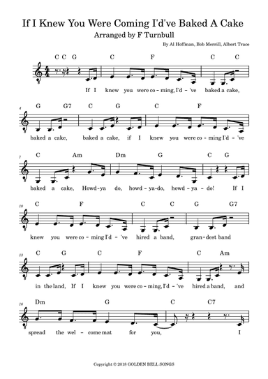 If I Knew You Were Comin I Would Have Baked A Cake (arr. F Turnbull)