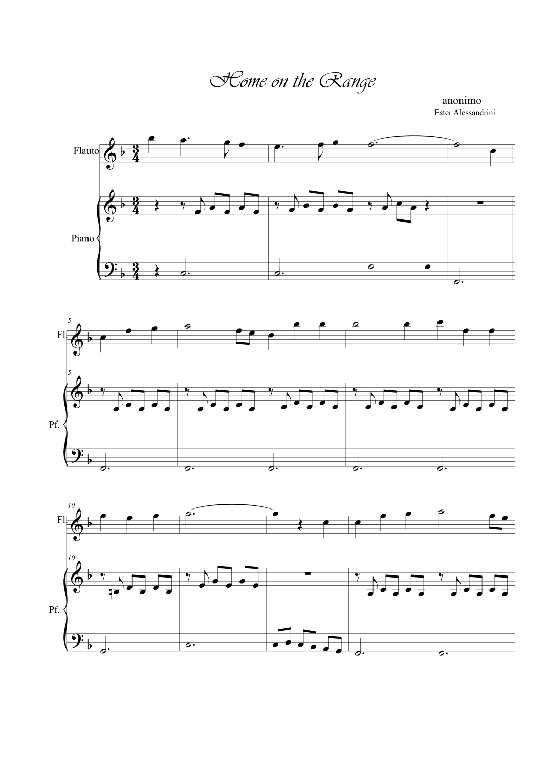 Home on the range. Flute and piano (arr. Ester Alessandrini)