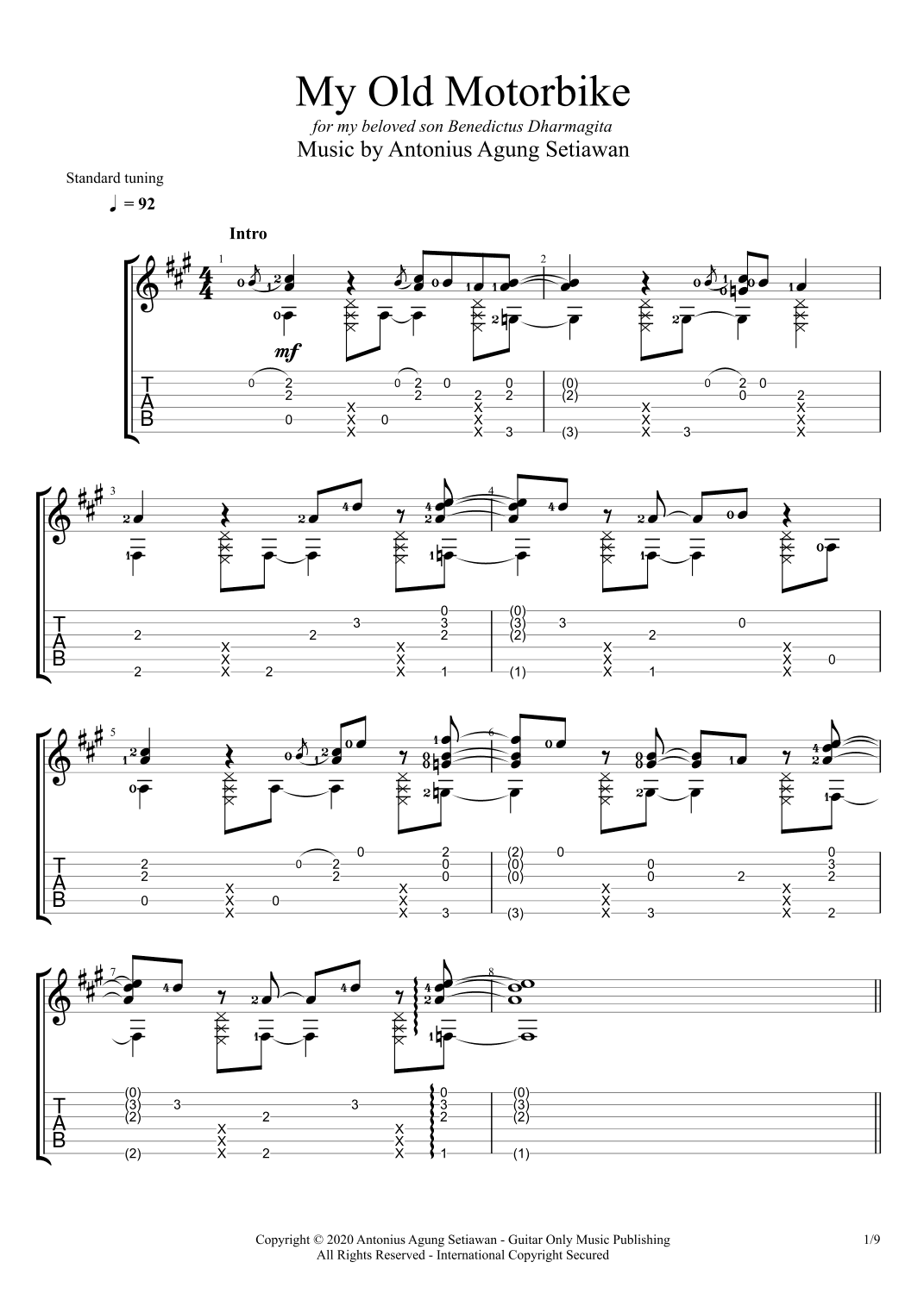 My Old Motorbike (Solo Guitar Tablature)