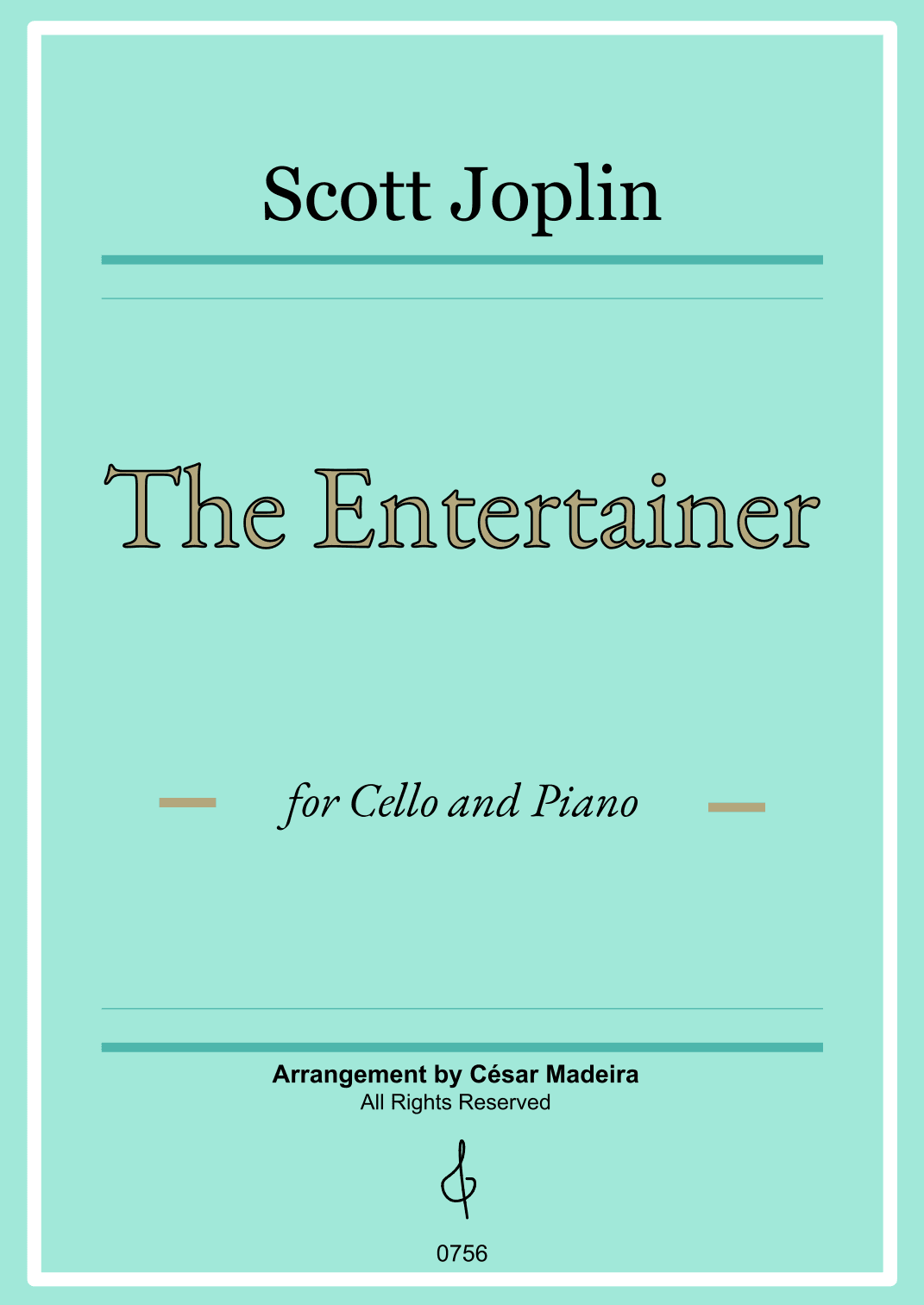The Entertainer by Joplin - Cello and Piano (Full Score) (arr. César Madeira)